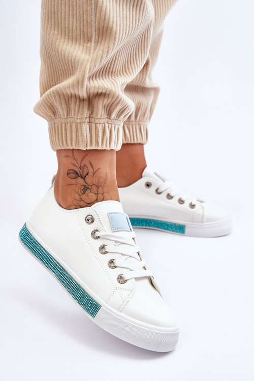 Жіночі низькі кросівки з форсунками біло-блакитні Demira