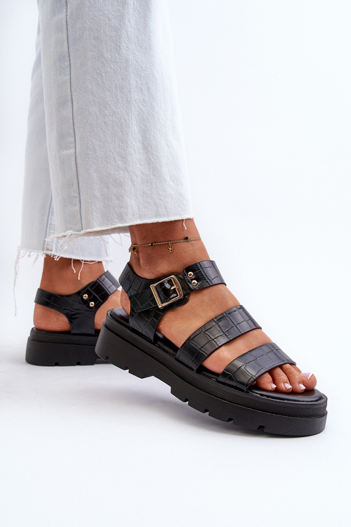 Жіночі босоніжки на масивній підошві чорного кольору Nicarda