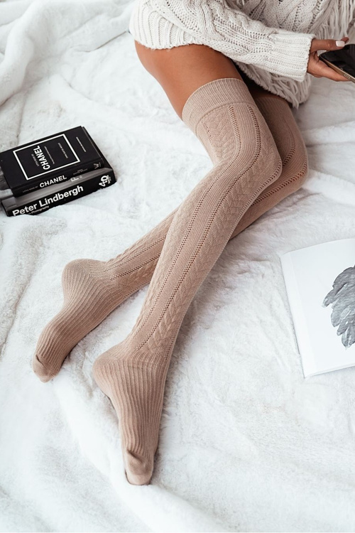 Бежевий жіночий мереживний шнурок до колін