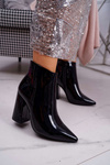 Жіночі чоботи на шпильці лаковані чорні ферти
