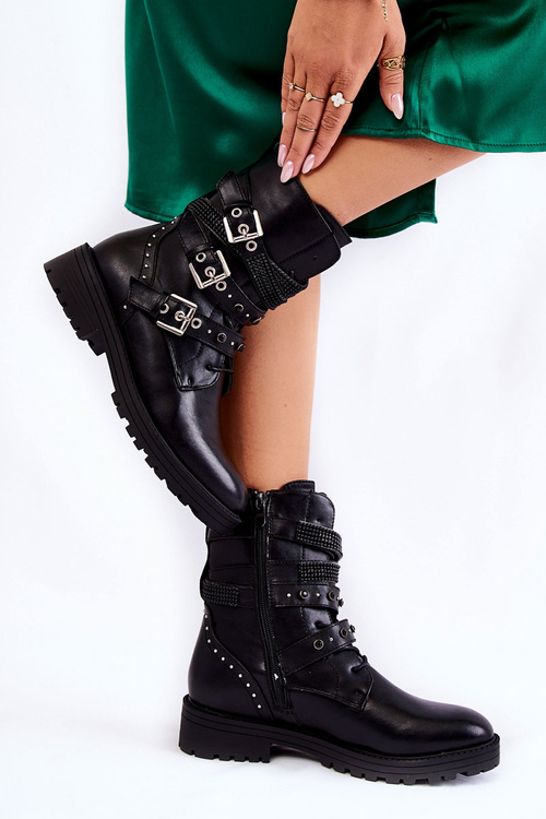 Жіночі теплі черевики зі смужками Гладкі чорні Lamberta