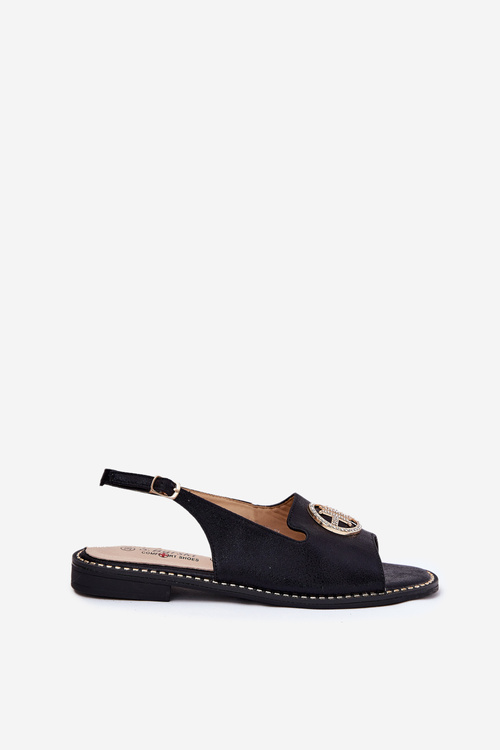 Жіночі Сандалі На Плоскому Каблуці З Декорацією S.Barski KV51-002 Чорні