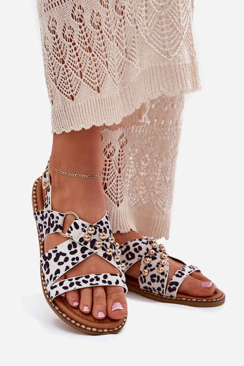 Жіночі Сандалі На Плоскому Каблуці З Золотими Шипами Чорно-Білі Zanira