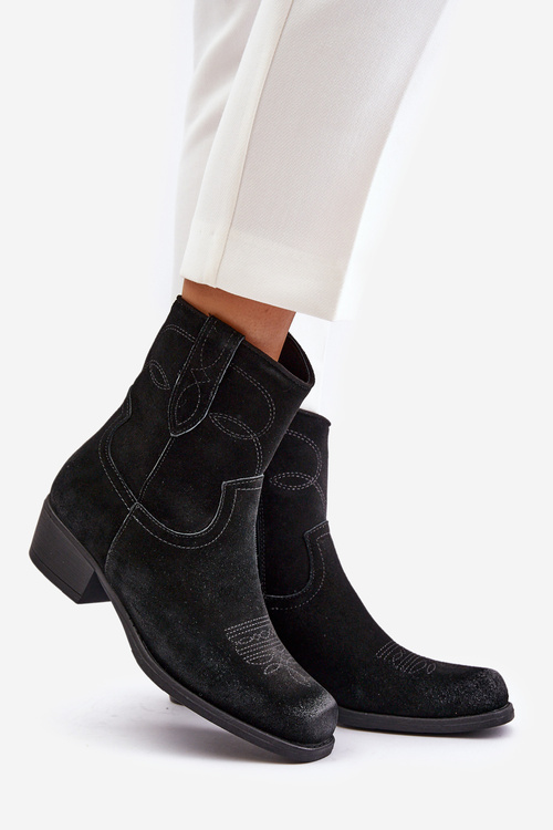 Жіночі замшеві ковбойські ботильйони на низькому каблуці Sergio Leone BT284-S чорні