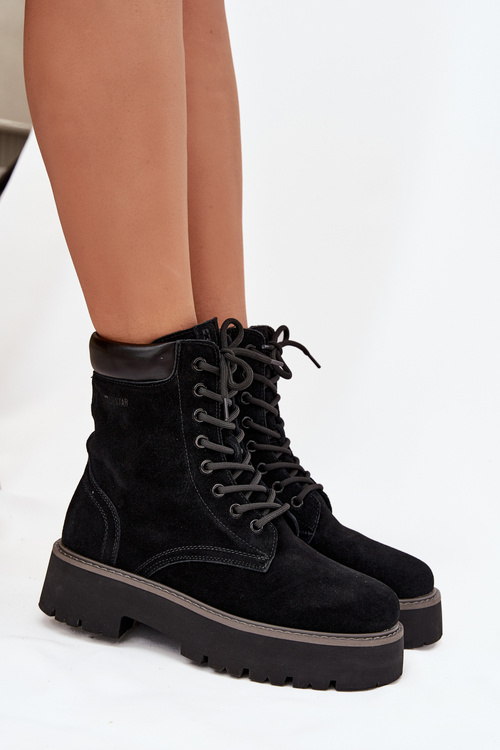 Замшеві жіночі робочі черевики на шнурках Big Star SS274791 Чорні