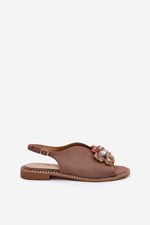 Жіночі Сандалі На Плоскому Каблуку З Декором S.Barski KV27-001 Темно-бежеві