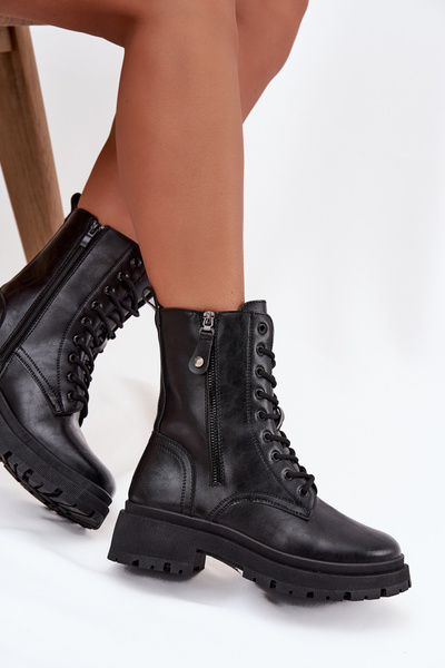 Жіночі робочі чоботи з ізоляцією з подвійною блискавкою чорні Perlina