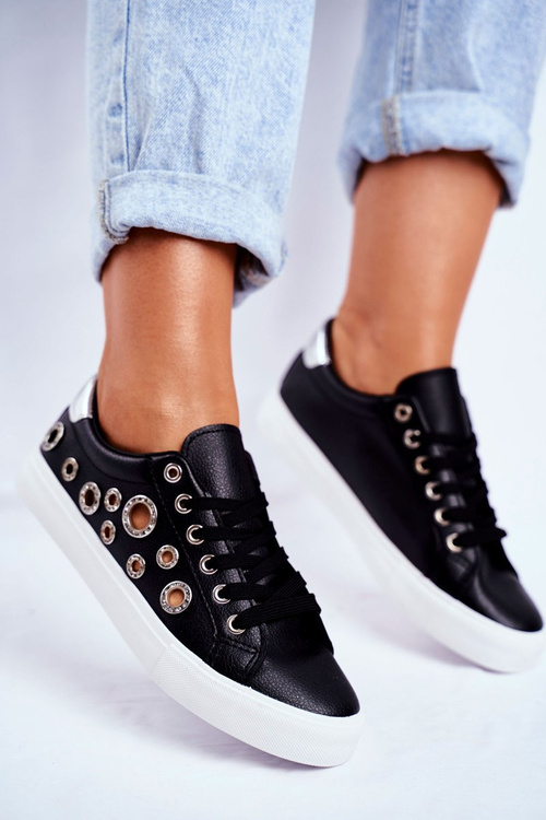 Жіночі кросівки з дірками і цирконами Чорні рокса