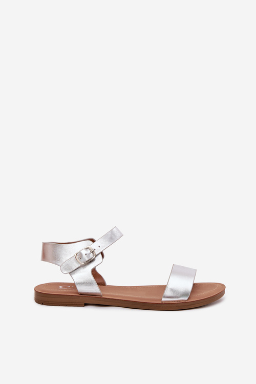 Жіночі Сандалі На Плоскому Каблуці Еко Шкіра Сріблясті Kivara