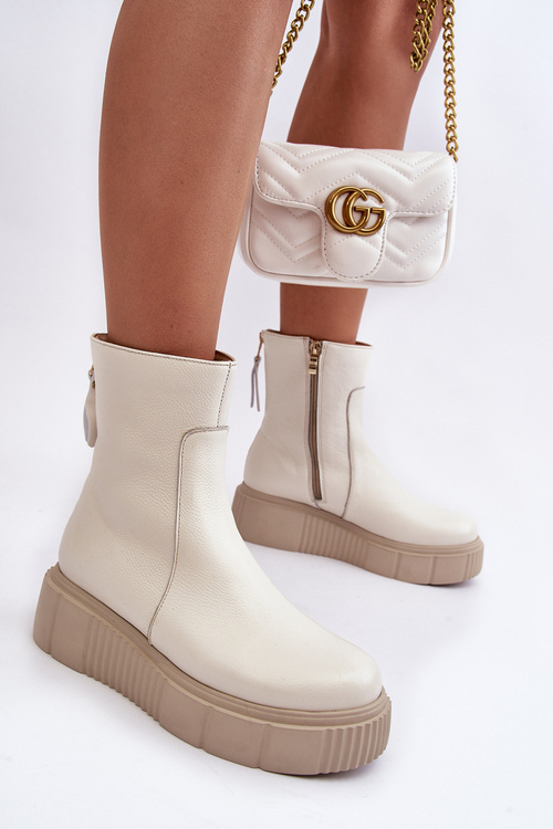 Жіночі шкіряні чоботи на платформі світло-бежеві Lemar Jenefer