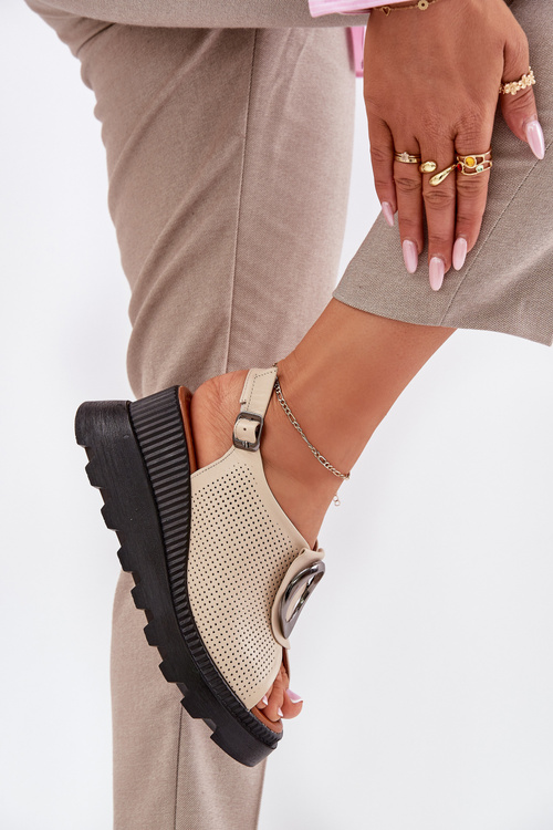 Жіночі Шкіряні Сандалі На Платформі З Декорацією Бежеві Artiker 56C0111