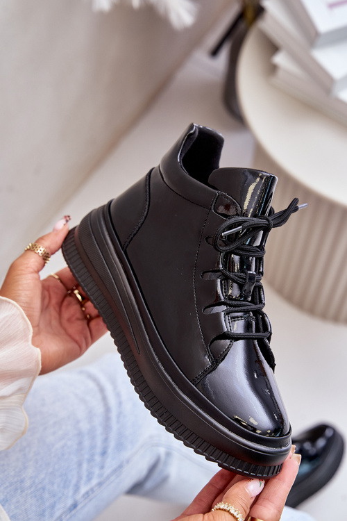 Легке лаковане спортивне взуття на платформі з натуральної шкіри Artiker 55C1049 Чорне