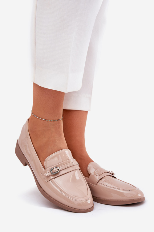 Лаковані Жіночі Мокасини З Декоративною Пряжкою Бежеві Mollan