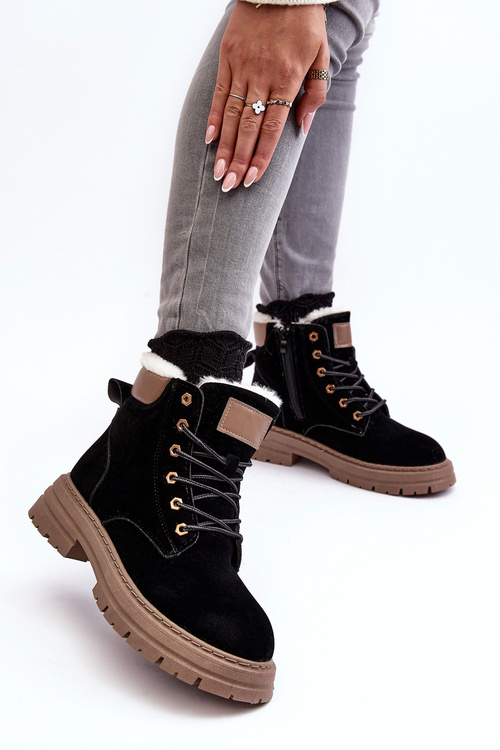 Жіночі стьобані черевики з хутряною підкладкою, чорні фенан