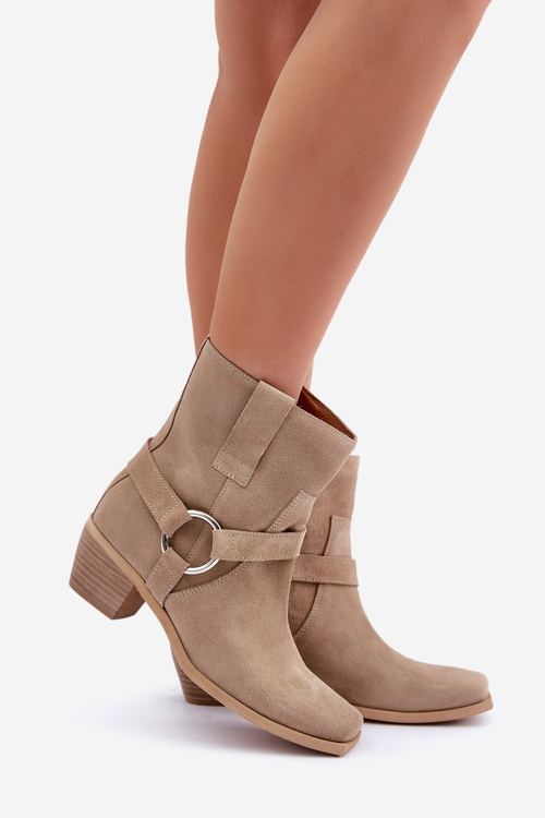 Чоботи з натурального замшу на підборах Світло-бежеві Zazoo 3444/2