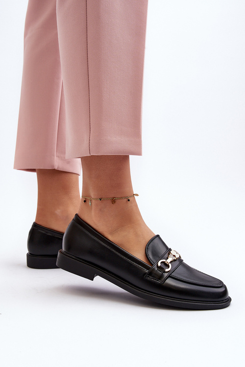 Жіночі мокасини з екошкіри на плоскій підошві чорні Vimedia