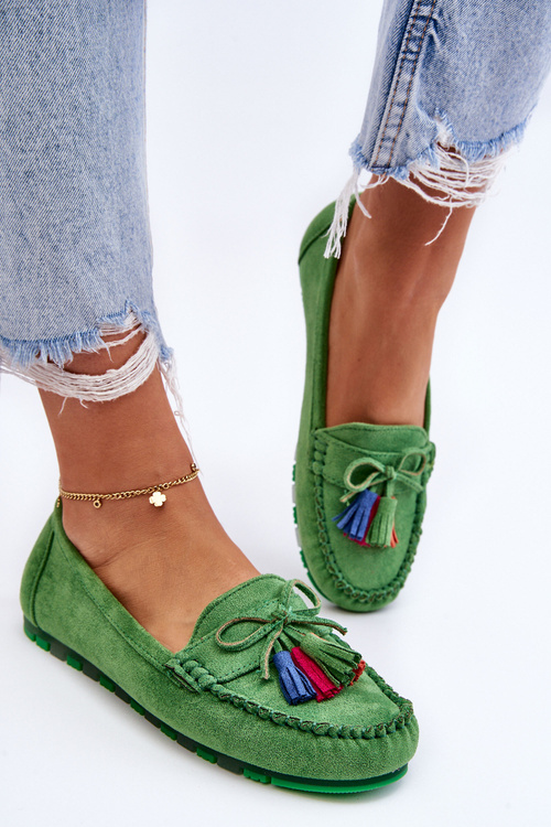 Замшеві лофери з бантом і бахромою Green Dorine
