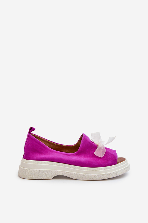 Zazoo 2939 Замшеві жіночі босоніжки з бантом кольору фуксії