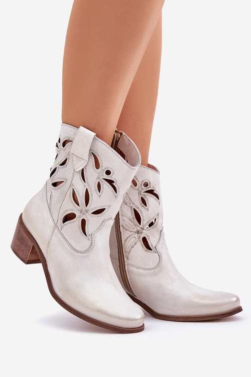 Шкіряні перфоровані черевики на підборах Zazoo 3621 зношене золото