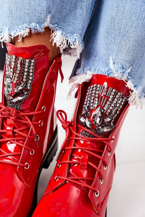 Утеплені чоботи з кубічним цирконієм, лакованим Red Attention