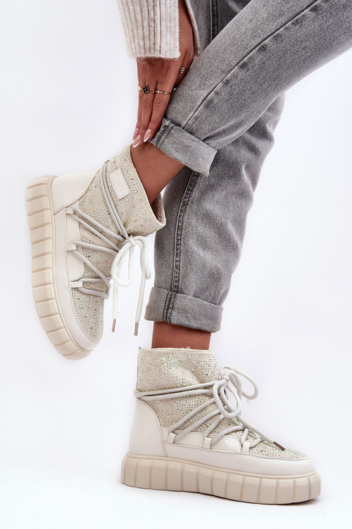 Жіночі стьобані зимові черевики зі стразами GOE MM2N4081 Бежеві