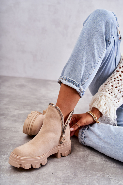 Жіночі замшеві чоботи на блискавці, бежевий ритм