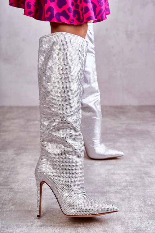 Модні чоботи на високому каблуці з фіанітами Silver Lovisa
