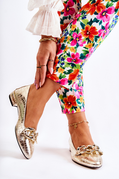 Шкіряні лаковані човники зі зміїної шкіри, золото Elissabeth