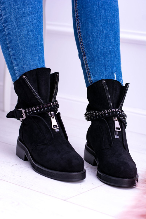 Чорні жіночі чоботи Lu Boo Rafell на блискавці з блискітками