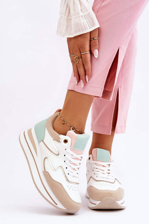 Модне шкіряне спортивне взуття біло-бежевого кольору Roen