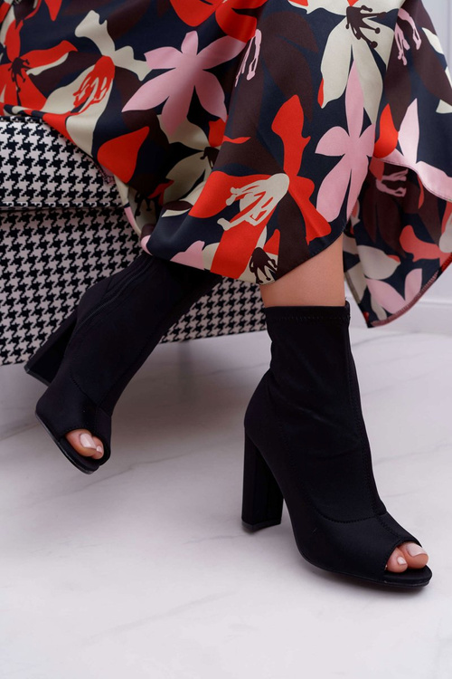 Жіночі чоботи на шпильці з лайкри з відкритим носком Чорні Перші