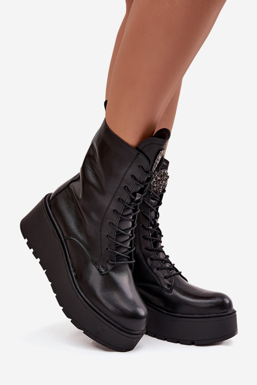 Шкіряні жіночі чоботи з оздобленням ізоляційні чорні Ulrika