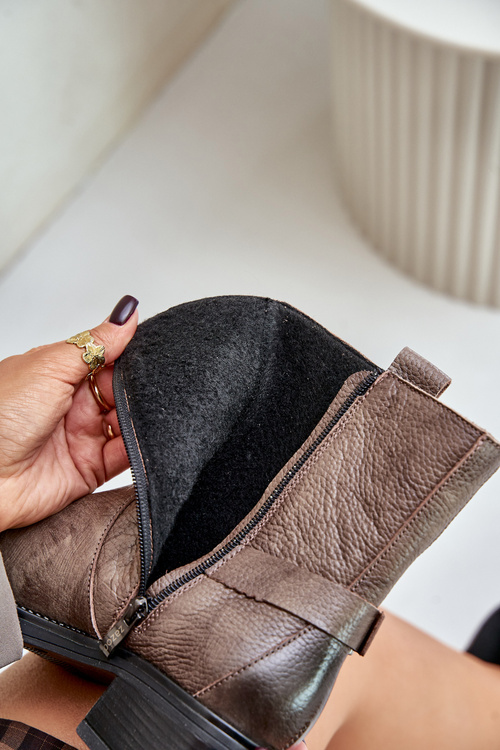 Zazoo 60480 Шкіряні ботильйони на низькому каблуці, утеплені, коричнево-сірі