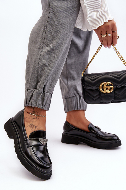 Жіночі лофери мокасини на плоскому каблуці Чорні Venla