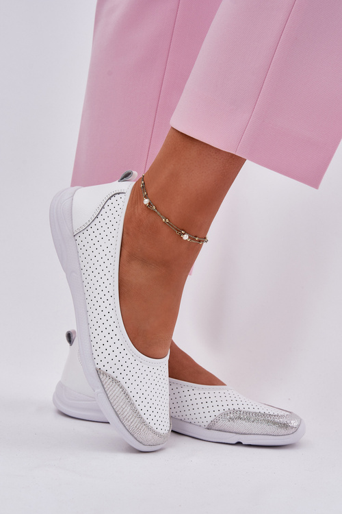 Шкіряні Жіночі Перфоровані Балерини Білі Lucy
