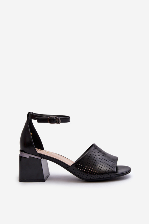 Жіночі босоніжки на високих підборах з чорної екошкіри Horissa