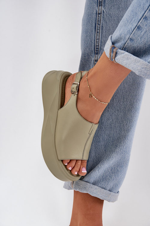 Шкіряні Жіночі Сандалі На Платформі D&A SJ2301-2 Зелені