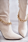 Жіночі замшеві теплі чоботи з ланцюжком світло-бежевий жасмин