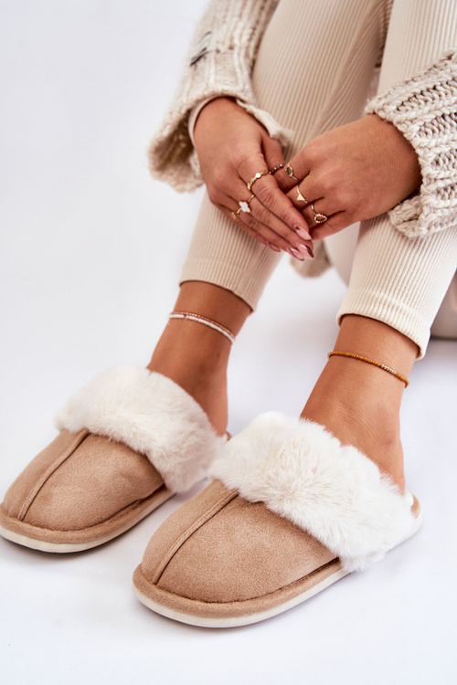 Жіночі гладкі тапочки з хутром бежеві Morisea