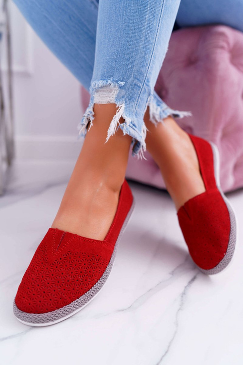 Жіночі замшеві шкіряні еспадрільї червоного кольору