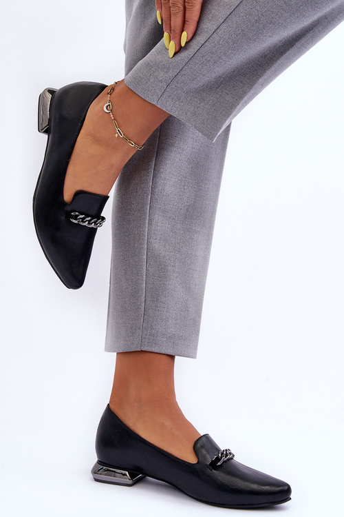 Шкіряні балетки з ланцюжком на підборах Black Lanez