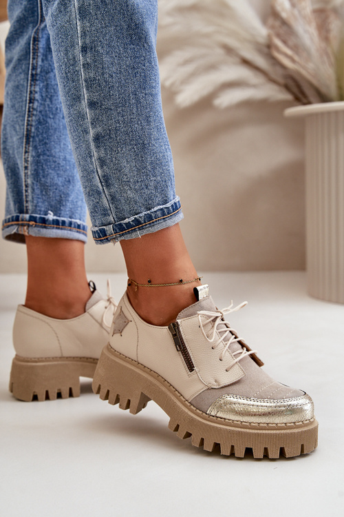 Жіночі шкіряні лофери бежеві Maciejka 06177-04