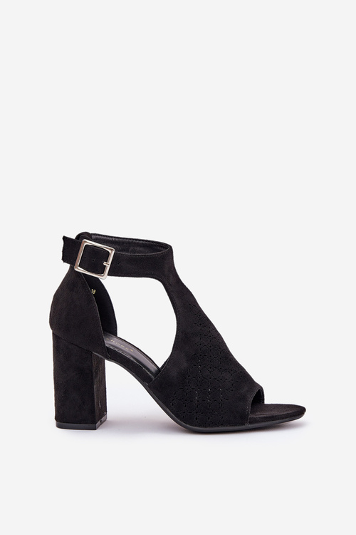 Сандалі З Перфорацією На Підборах Еко Замша Чорні Helori