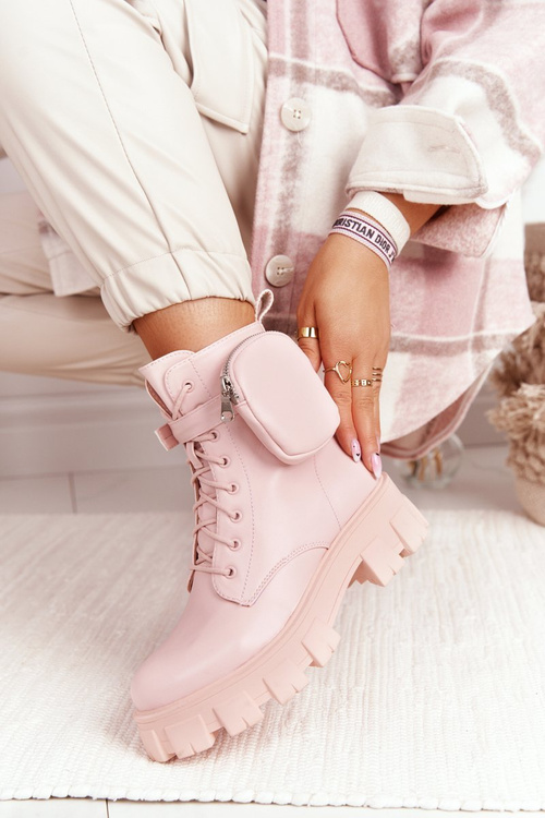 Чоботи жіночі на платформі з портмоне Рожеві суботні
