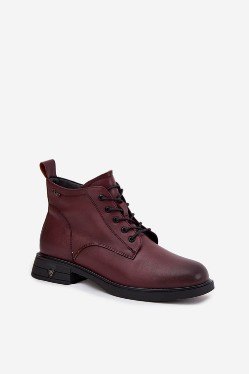 Зігріті шкіряні жіночі чоботи на низькому каблуці Vinceza 39953 Бордо