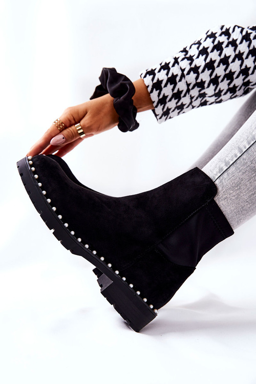 Замшеві черевики з перлами Black Venie