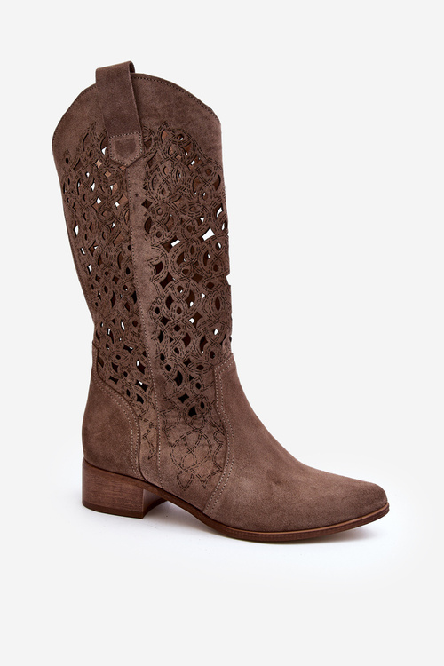 Жіночі чоботи Zazoo 3403 на шнурівці на низькому каблуці темно-бежеві