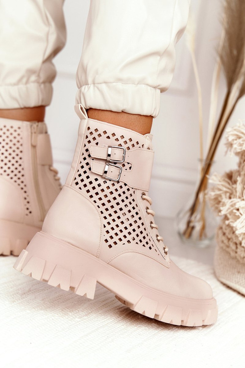 Ажурні Чоботи На Платформі Бежеві Здуті