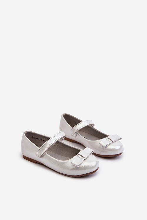 Блискучі дитячі балетки з бантом на липучці Silver Fiorelle
