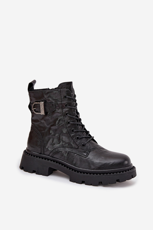 Шкіряні жіночі ботильйони з ефектом м'яття та пряжкою Artiker 57C1008 Чорні